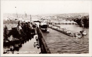 Seattle WA Government Locks Boats Ships Unused Real Photo Postcard G2
