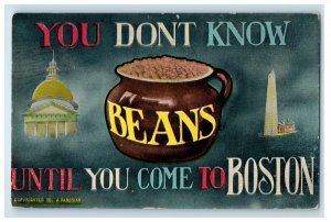 1911 Beans In A Jar Boston MA, You Don't Know Until You Come To Boston Postcard
