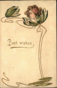Art Nouveau Fantasy Face of Beautiful Woman in Flower B&B 698 Postcard c1910
