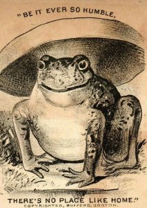 1870's Baskins' Oysters Big Happy Toad Frog Under Toadstool Mushroom P165