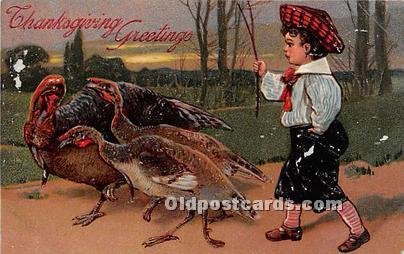 Artist PFB Thanksgiving Greetings 1908 light paint chips on front of card