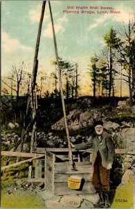 Postcard Old With Weil Sweep, Floating Bridge in Lynn, Massachusetts