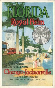 Florida Royal Palm Train Chicago-Jacksonville Poster Type Advertising Postcard