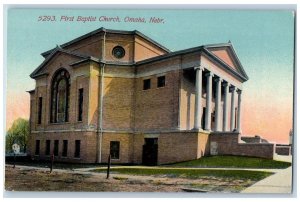 Omaha Nebraska Postcard First Baptist Church Exterior Roadside c1910's Antique