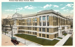 Vintage Postcard Portland High School Campus Building Portland Maine TENC Pub.