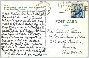 Tunbridge Vermont 1968 Postcard Howe Covered Bridge