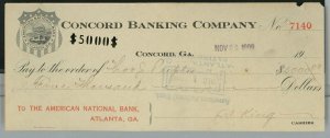 1909 The American National Bank Atlanta Check $5000 Punched Numerals A95