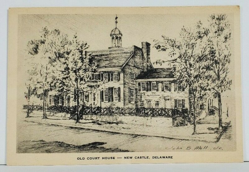 Delaware Old Court House New Castle Artist John B Moll Jr Drawing Postcard M18