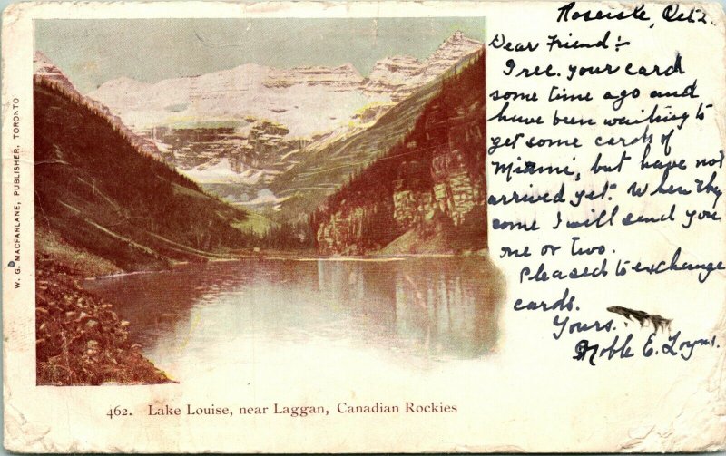 Vtg Postcard 1906 Private Post Card - Lake Louise Laggan Canadaian Rockies