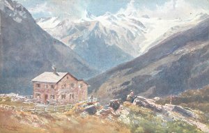 Austria Mountaineering Tyrol Starkenburger Hutte cottage artist postcard c.1918