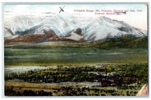 1913 Collegiate Range Mts., Princeton Harvard Yale Colorado Springs CO Postcard