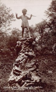 LONDON ENGLAND~KENSINGTON GARDENS-PETER PAN STATUE-J M BARRIE-REAL PHOTO POSTCRD