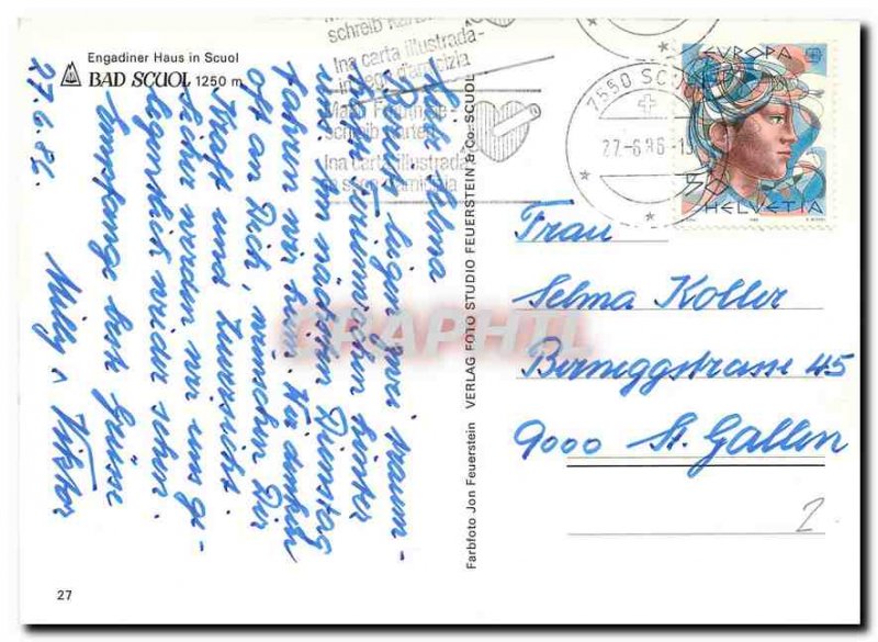 Postcard Modern Engadiner Haus in Scuol