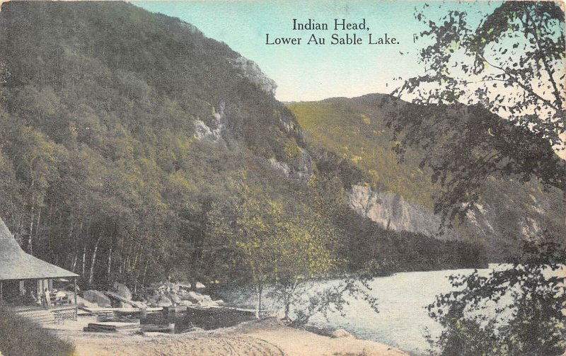 Keene Valley New York Indian Head, Lower AuSable Lake, Color Lithograph PC U9186