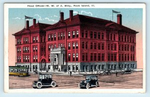 ROCK ISLAND, IL Illinois~MODERN WOODMEN of America Building c1910s Cars Postcard