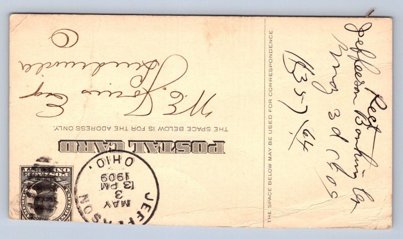 J93/ Jefferson Ohio Postcard 1909 Banking Co Bank Statement 122