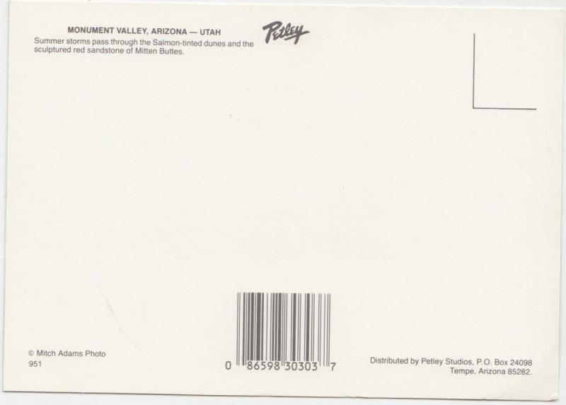 MONUMENT VALLEY, ARIZONA - UTAH, unused Postcard