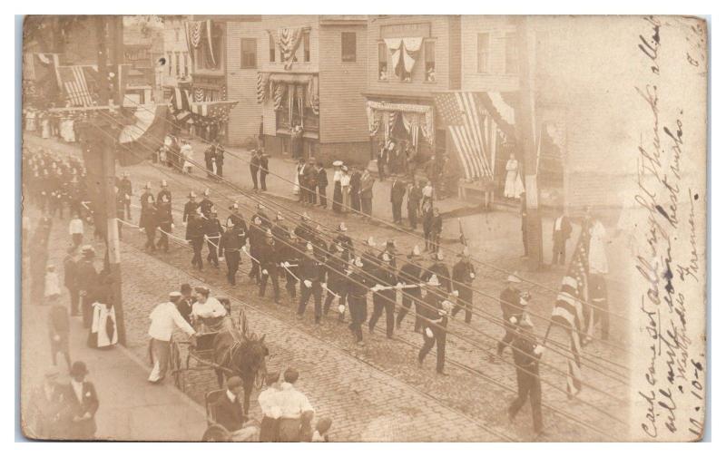 1906 RPPC Westfield, MA Firefighters on July 4th Parade Real Photo Postcard