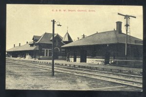 CARROLL IOWA C&NW RAILROAD DEPOT TRAIN STATION 1910 VINTAGE POSTCARD