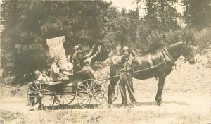 Banner College Politics Man Soda Pistol C-1910 RPPC Photo Postcard horse 13253