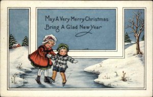 Whitney Christmas Children Ice Skating No. 1 of 6 Vintage Postcard