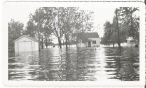 Flooded House and Garage Streets and Homes Real Photograph Vintage Photograph