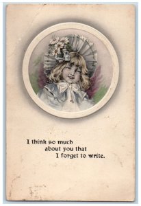 1917 Pretty Girl Big Hat White Flowers Embossed Theresa New York NY Postcard