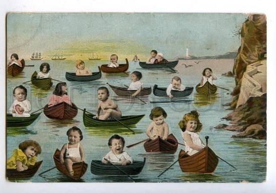 177748 MULTIPLE BABIES in Boats SHIPS Vintage COLLAGE PC