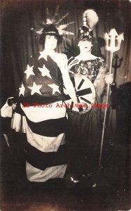 Studio Shot, RPPC, Two Women in Costume. Patriotic Flag Dress, Photo