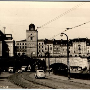 c1950s Warsaw, Poland W-Z Route Road RPPC Warszawa Real Photo Cars Trucks A76