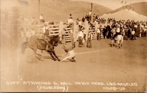 Real Photo Postcard Guff Standing G. Hall on His Head Round-Up Rodeo Los Angeles 