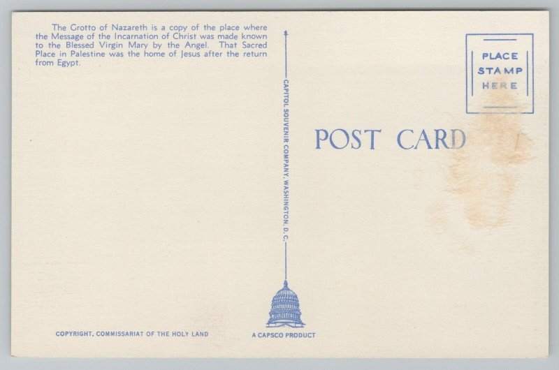 Washington DC~Franciscan Monastery Annunciation Grotto Nazareth~Linen Postcard