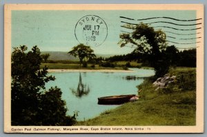 Postcard Cape Breton Island NS c1948 Garden Pool Salmon Fishing Margaree River