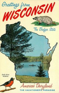 Madison Wisconsin Vacation Paradise Boat Badger Robin Johnson Postcard 21-4871