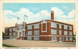 Guthrie Oklahoma~Guthrie High School~1920's Postcard~Old Car~American Flags