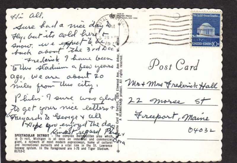 MI View Detroit Michigan Tiger Stadium Postcard