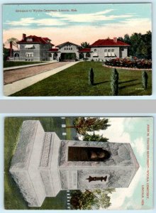 2 Postcards LINCOLN, Nebraska NE ~ Entrance WYUKA CEMETERY Thayer Monument 1910s