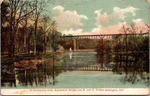 Postcard DE Wilmington Brandywine Park Suspension Bridge and B and O Bridge