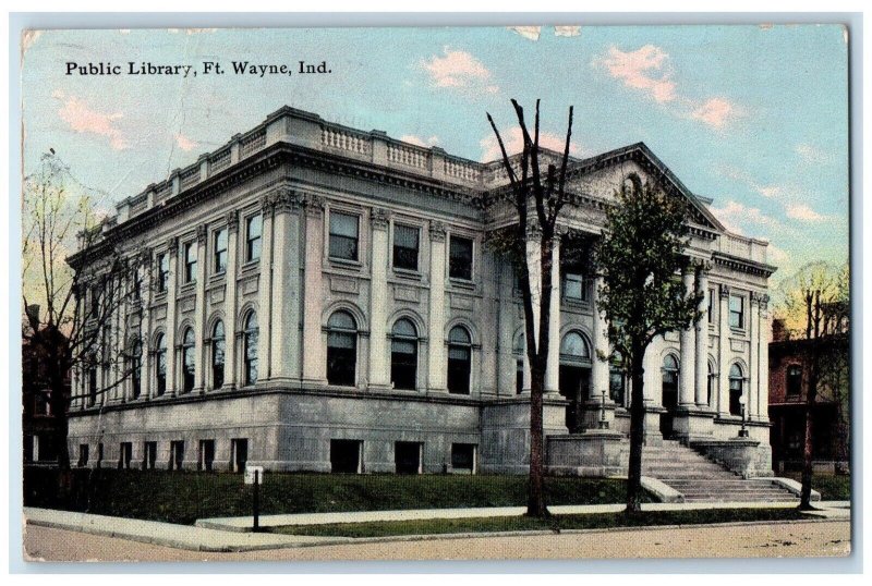 1911 Exterior View Public Library Building Fort Wayne Indiana Vintage Postcard