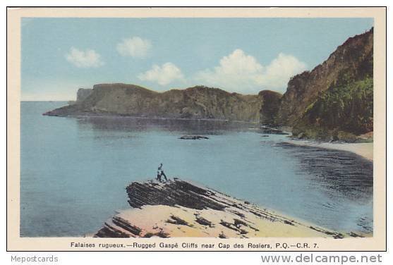 Hand-Colored, Rugged Gaspe Cliffs near Cap des Rosiers, Province of Quebec, C...