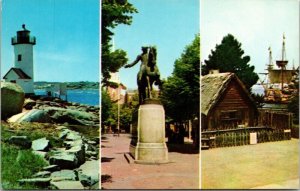 Massachusetts MA Multiview N Shore Paul Revere Old N Church Boston Postcard VTG