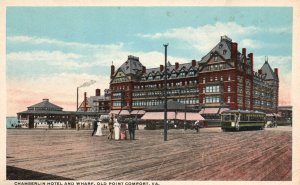 Vintage Postcard 1920's Chamberlin Hotel & Wharf Old Point Comfort Virginia VA