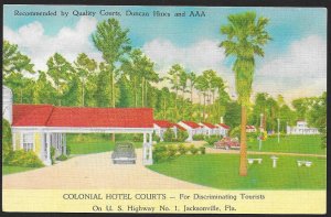 Colonial Hotel Courts Jacksonville Florida Unused c1940s