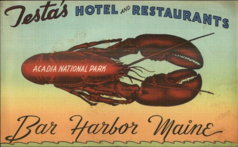 Bar Harbor ME Testa's Hotel Restaurant NICE LINEN Acadia Postcard