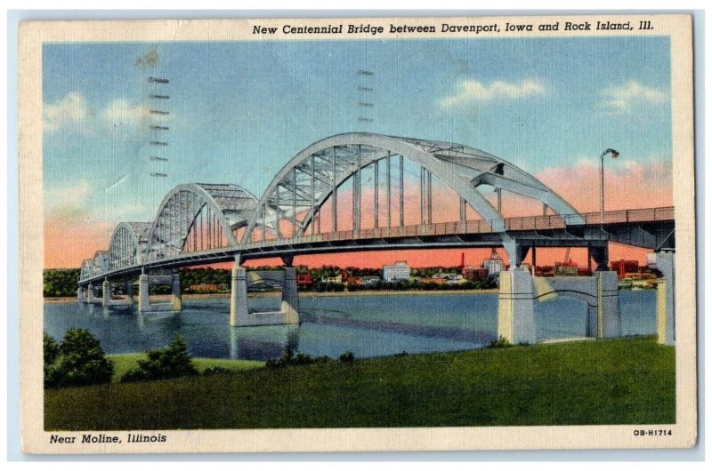1953 New Centennial Bridge Davenport Iowa Rock Island Illinois Vintage Postcard