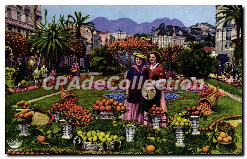 Postcard Old French Riviera fruit Oranges and Lemons Gold