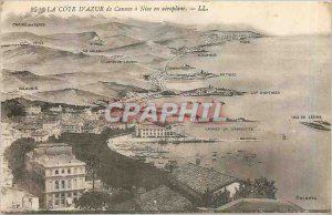 Old Postcard The French Riviera from Cannes to Nice in airplane