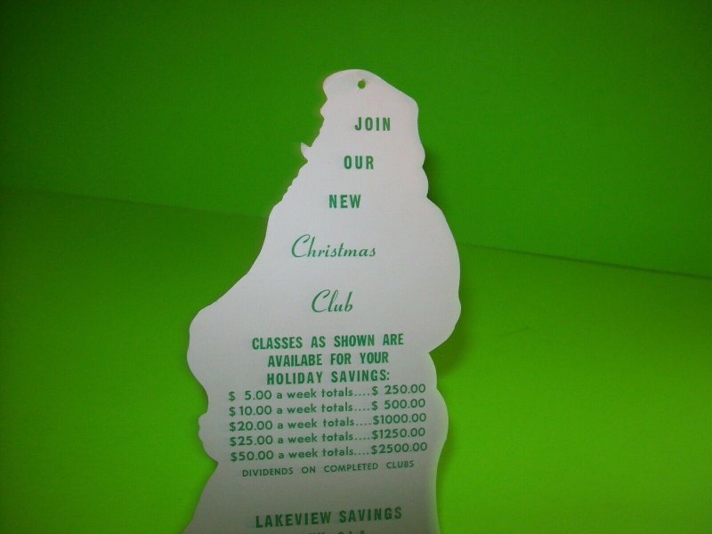 Santa Claus Diecut Christmas Club Vintage Paterson Lakeview Savings Bank NJ