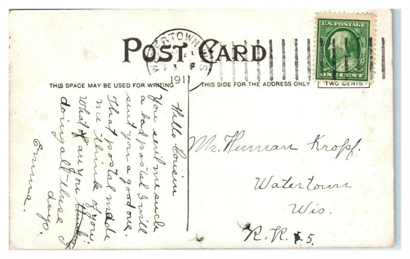 1911 North Washington Street, Watertown, WI Postcard *6D4