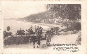 Italian Motif Carriage on Coast Road Poem by G Pascoli vintage postcard